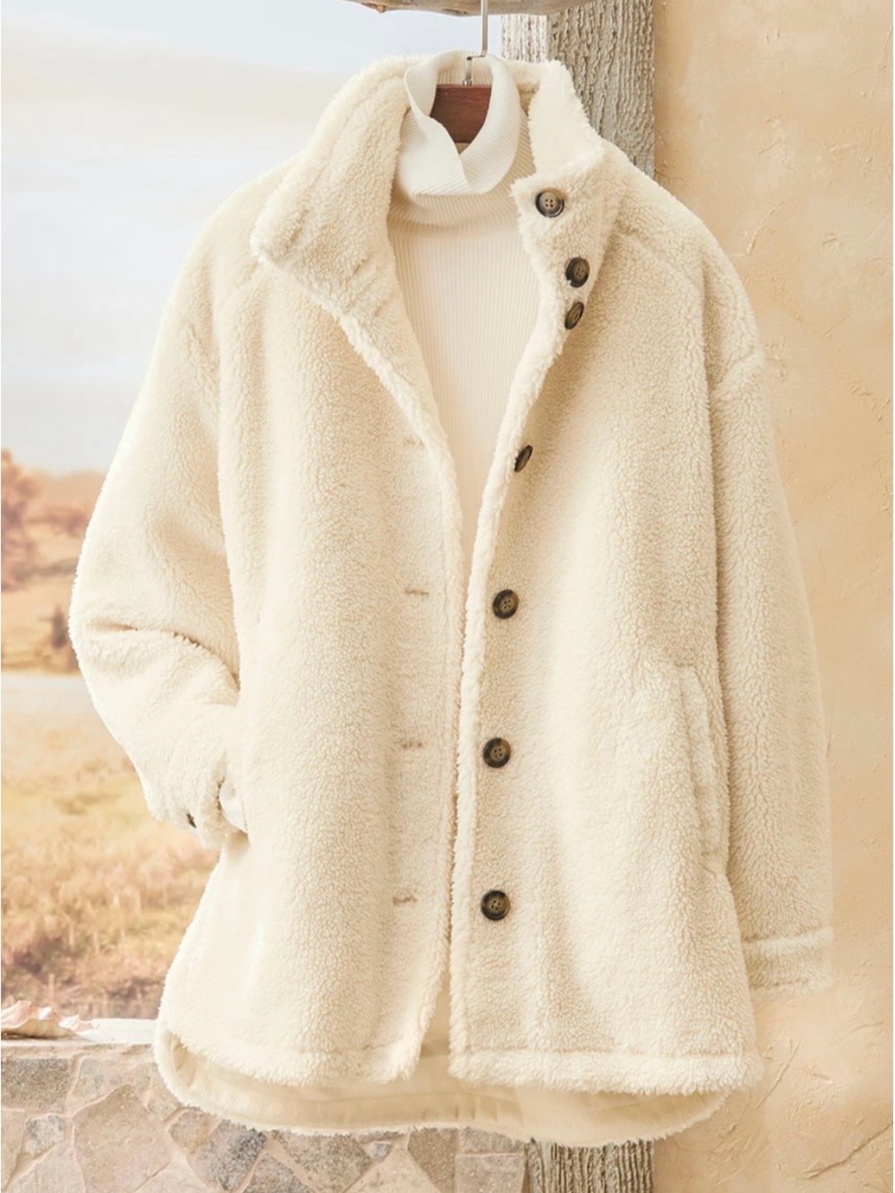Coldwater Creek Cream Sherpa Button-Up Jacket